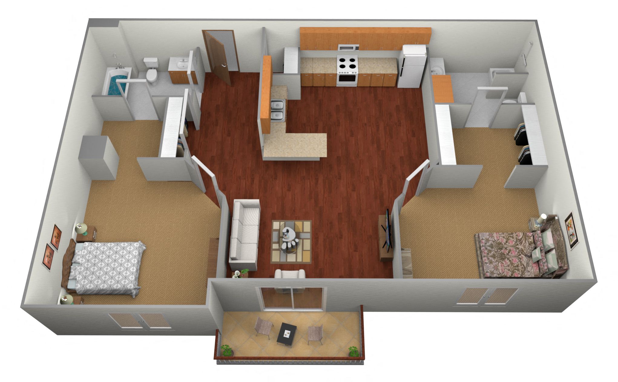 Floor plan for 2 beds, 2 baths, 1080 sqft